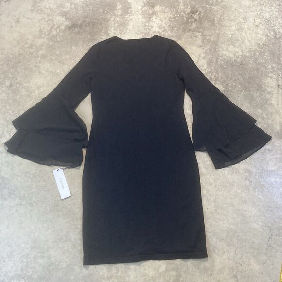 Calvin Klein Dress Womens Medium Black V Neck Bell Sleeve Flowy‎ Classic - Picture 4 of 9